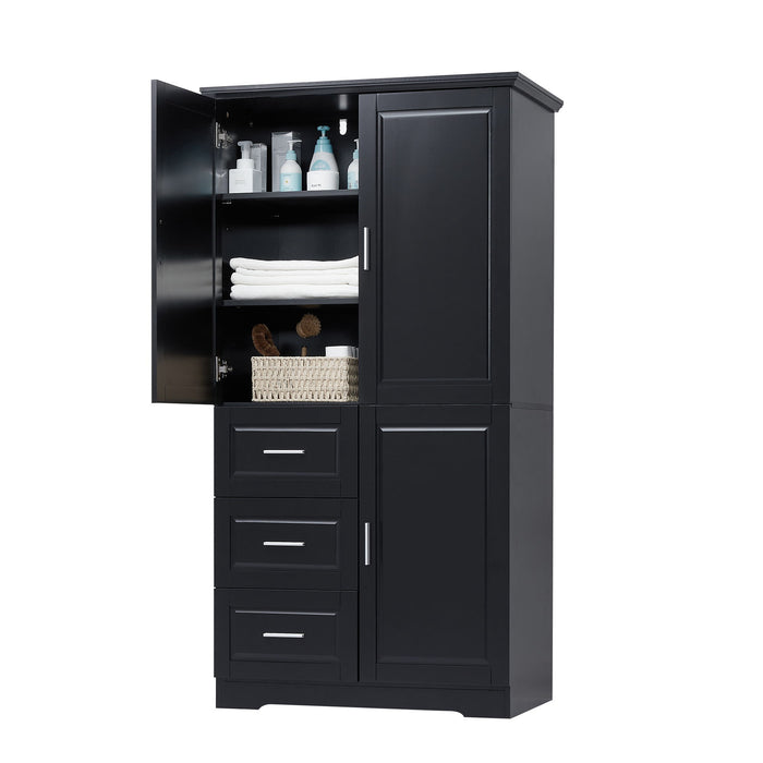 Tall Wide Storage Cabinet With Doors, 3 Drawers