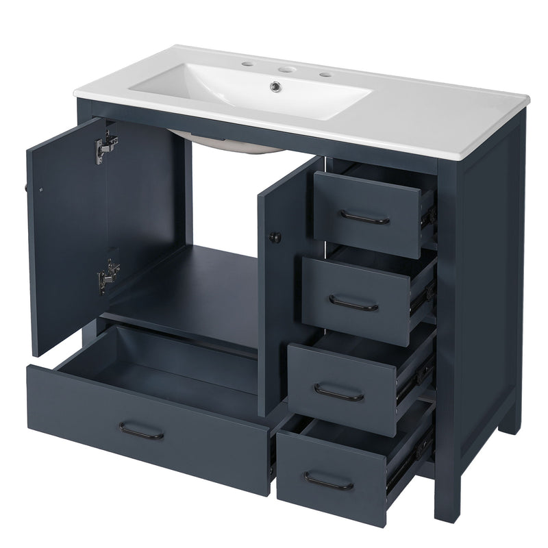 Bathroom Vanity With Ceramic Sink Combo, Abundant Storage Cabinet 2 Soft Close Doors And 5 Drawers