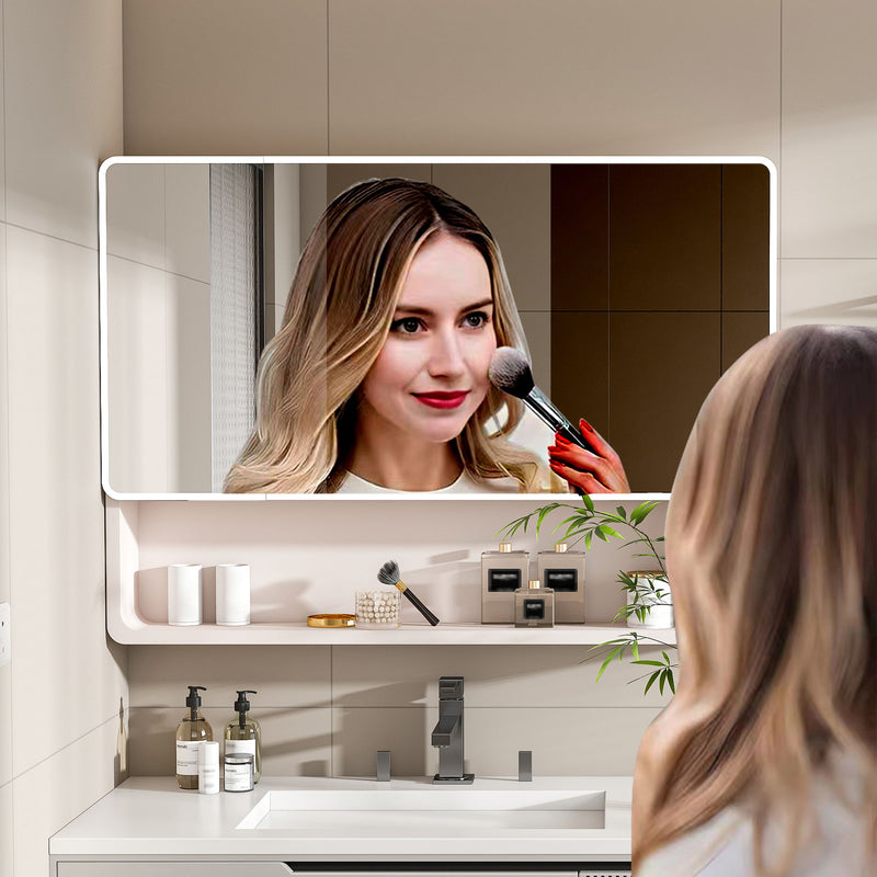 Aluminium Medicine Cabinet Mirror, With 3 Colors LED Light And Defogging Function - Khaki