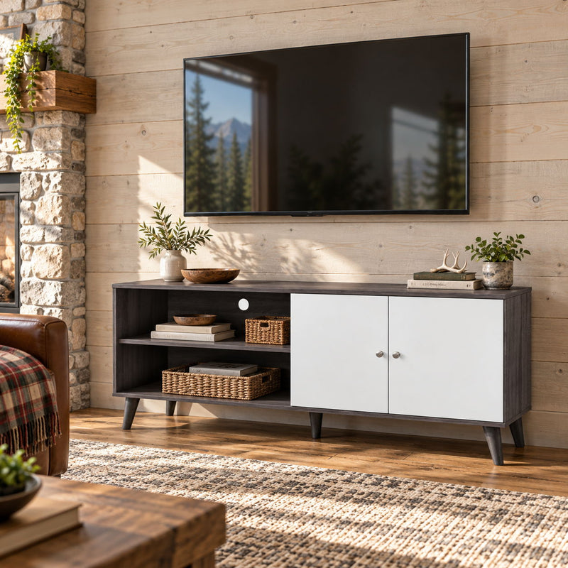 Amidon - TV Stand, With 2 Storage Shelves And 1 Cabinet