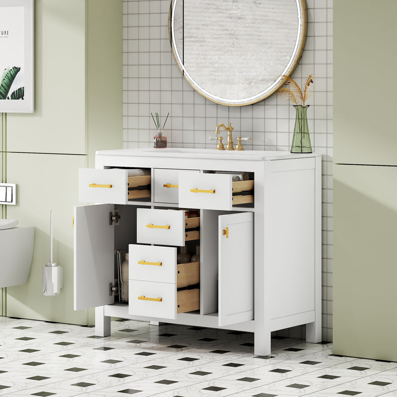 Bathroom Vanity With Sink, Cabinet With 4 Drawers & 2 Soft Close Doors, Rectangular Storage Unit For Bathroom
