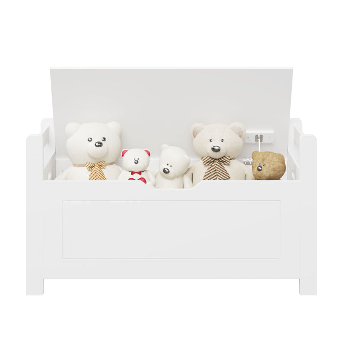 Kids Toy Box Chest Storage Cabinet With Cushion Seat Bench Flip Top Lid Safety Hinge - White