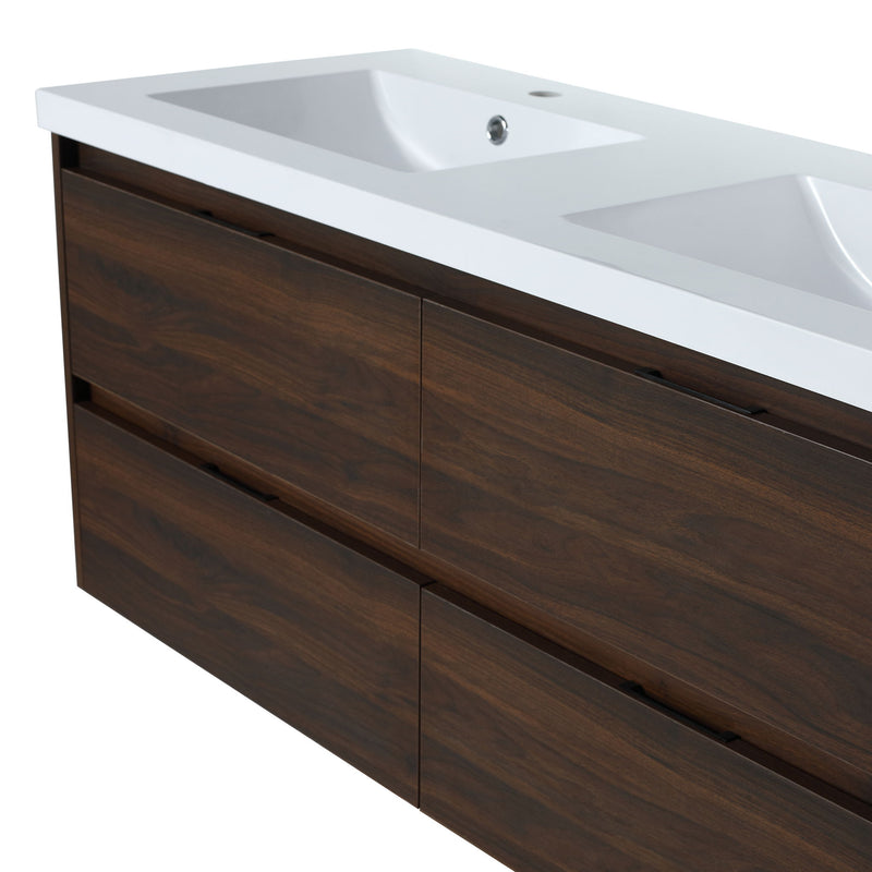 Modern Floating Bathroom Vanity With Dual Resin Sink, Soft Close Drawers