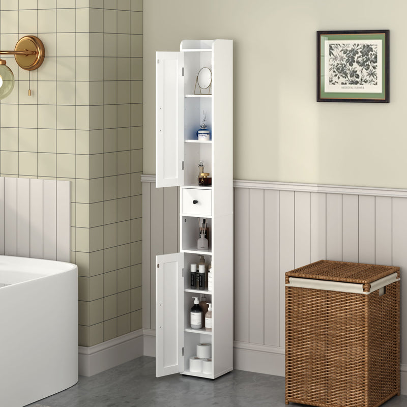 Slim Tall Bathroom Storage Cabinet With Adjustable Shelves, 2 Doors Freestanding Cabinet - White