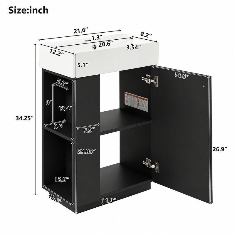 Bathroom Vanity With Sink, Freestanding Wood Grain Cabinet With Storage