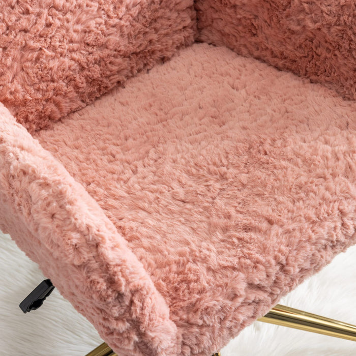 Office Chair, Artificial Rabbit Hair Home Office Chair With Metal Base, Adjustable Desk Chair Swivel Office Chair, Vanity Chair