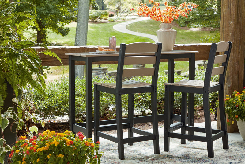 Shoreline Beach - Outdoor Counter Table And 2 Barstools (Set of 3) - Black / Beige