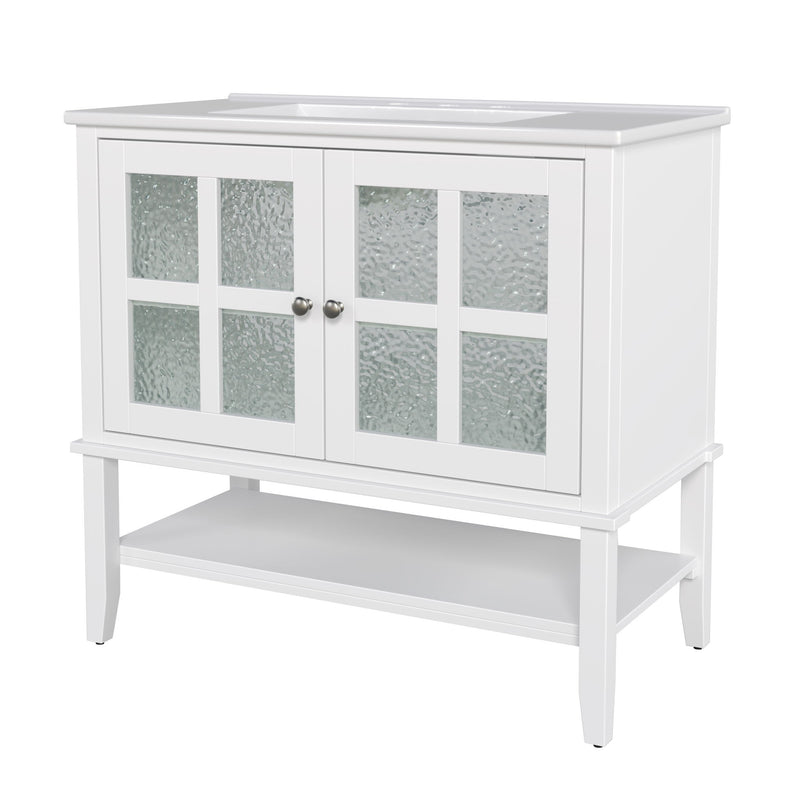 Bathroom Vanity With Ceramic Sink, Adjustable & Open Shelf