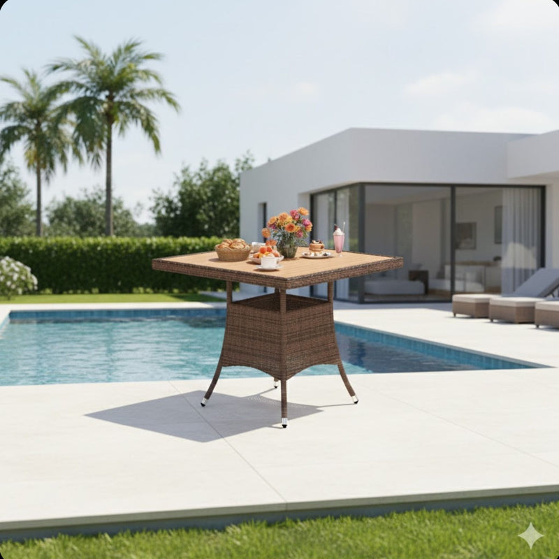 All-Weather Square Rattan Patio Dining Table