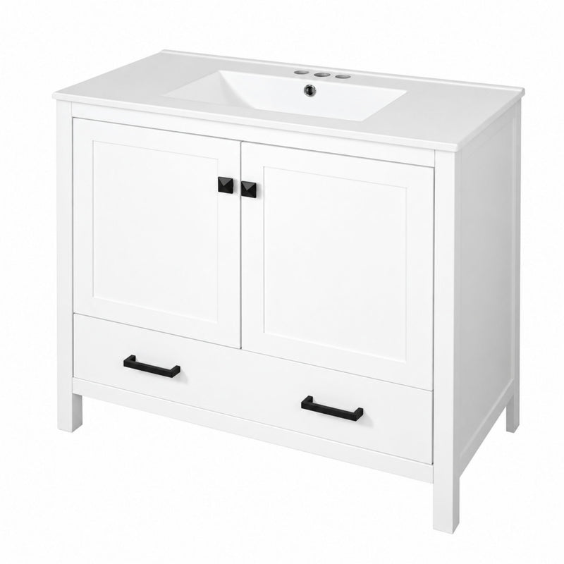 Bathroom Vanity With Sink, Soft Close Doors, Double Shelves & Divided Drawer