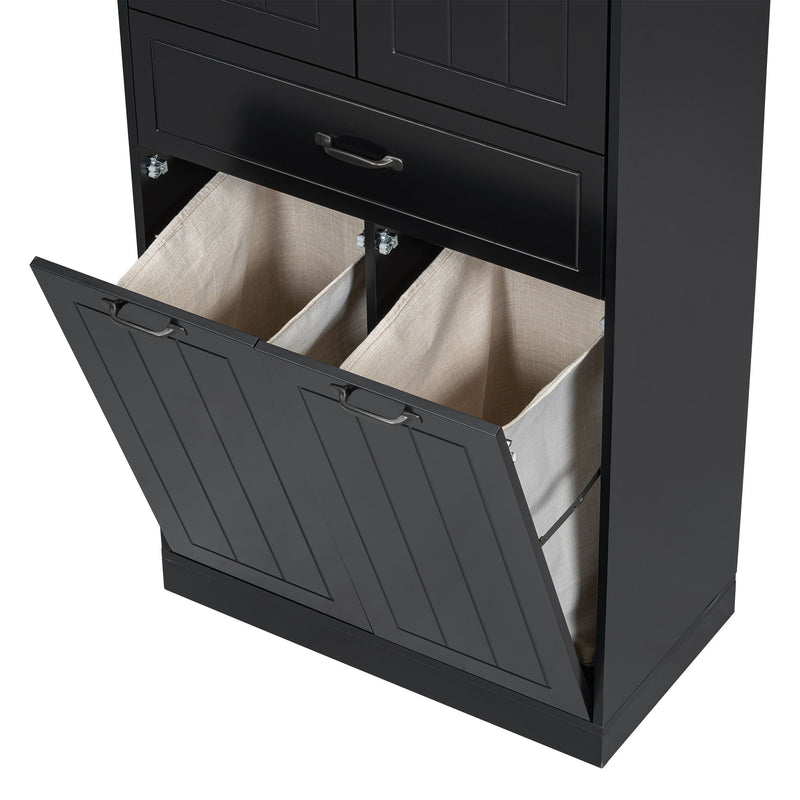 Modern Bathroom Storage Cabinet With Two Laundry Baskets, One Drawer, Adjustable Shelf