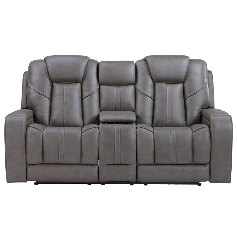 Daniel - Triple Power Leather Theater Loveseat - Gray