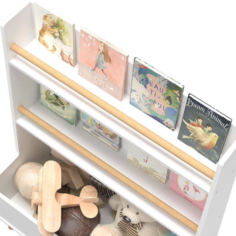 Bookshelf , Book Organizer With Toy Storage - White