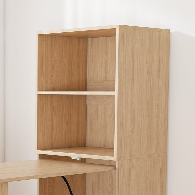 Stretchable Office Desk With Storage Shelves And Mobile Wheels