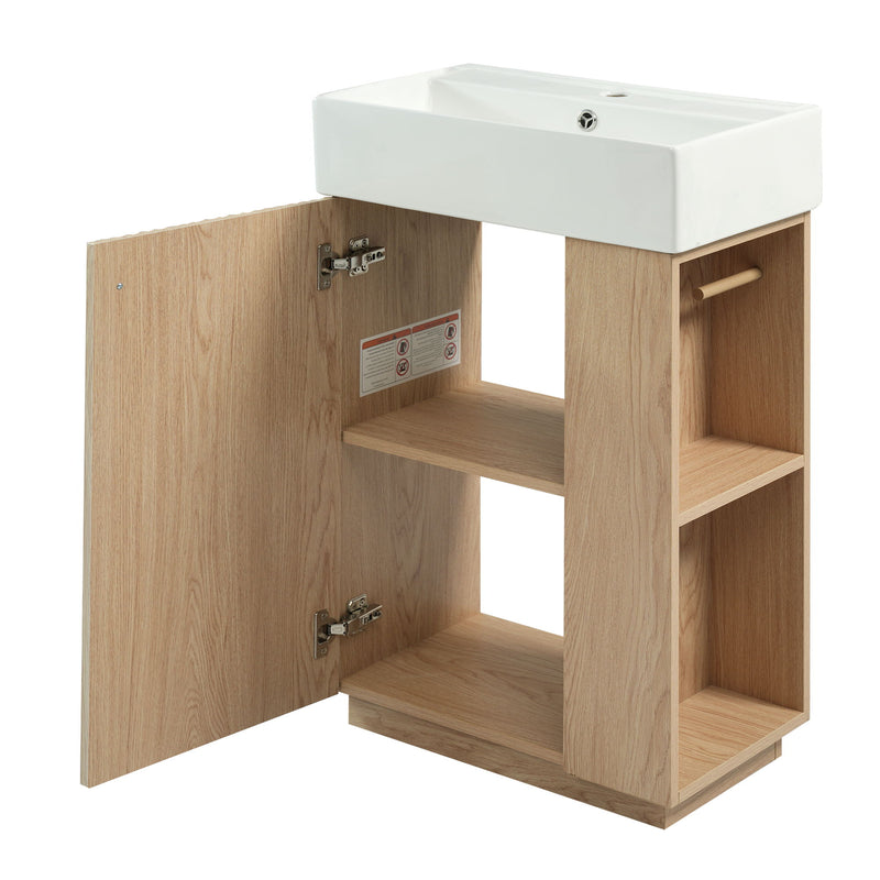 Bathroom Vanity With Sink, Freestanding Wood Grain Cabinet With Storage
