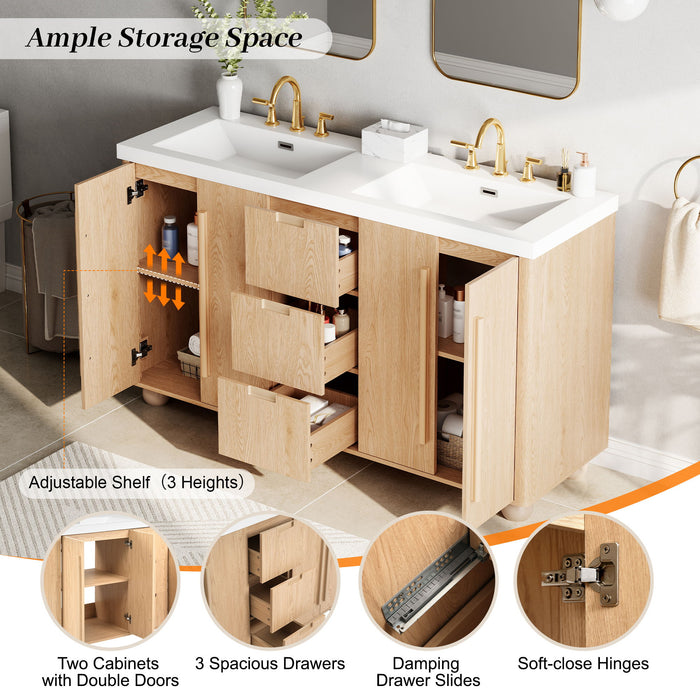 Bathroom Vanity Cabinet Only, 3 Drawers 4 Doors, Soft Close, Adjustable Shelf - Wood