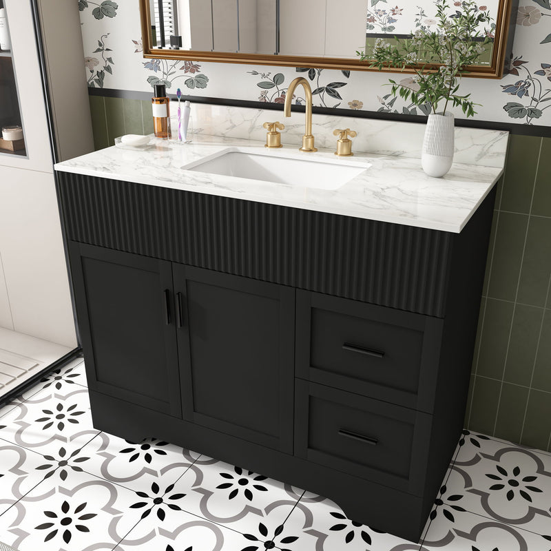 Bathroom Vanity Set, Soft Close Doors & Drawers, 3 Faucet Holes, Sink Included - Black