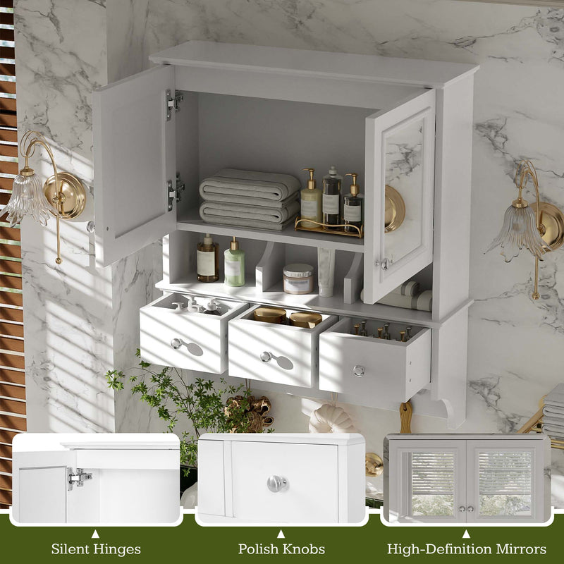 Modern Bathroom Mirror Cabinet With Drawers, Organizer Hooks, And High-Definition Mirrors