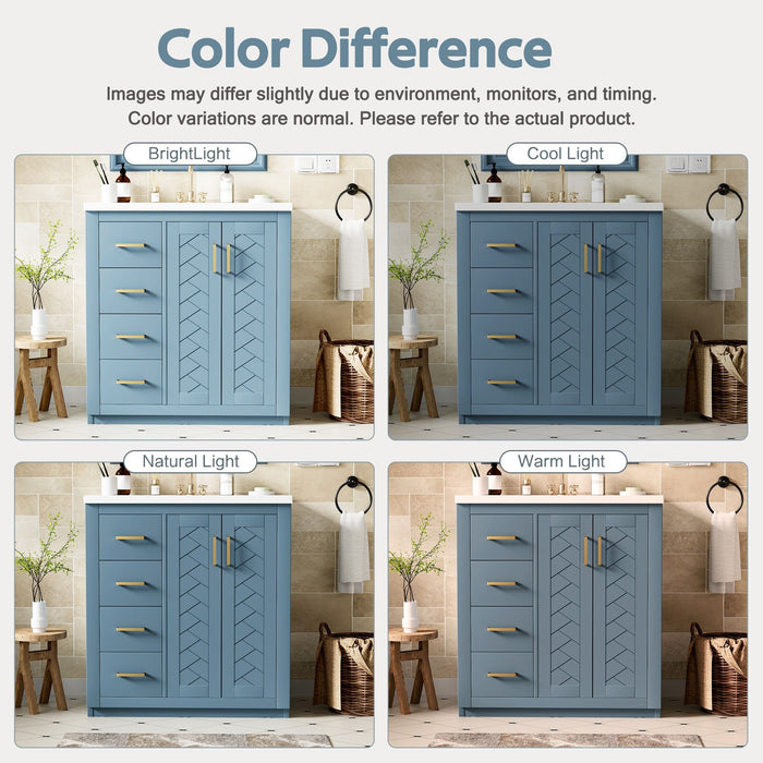 Ceramic Sink Combo, Freestanding Vanity Set With 3 Drawers & Soft Closing Doors