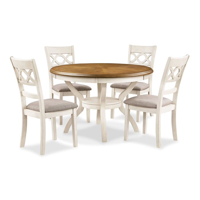 Cori Round Dining 5 Pc Set-Bisque/Brown