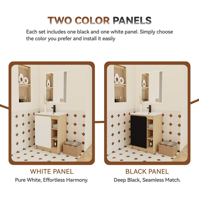 24" Bathroom Vanity With Sink & Tall Bathroom Cabinet, Vanity Set With Thin Edge Sink & Interchangeable Door Panels - Black / Light Oak / White