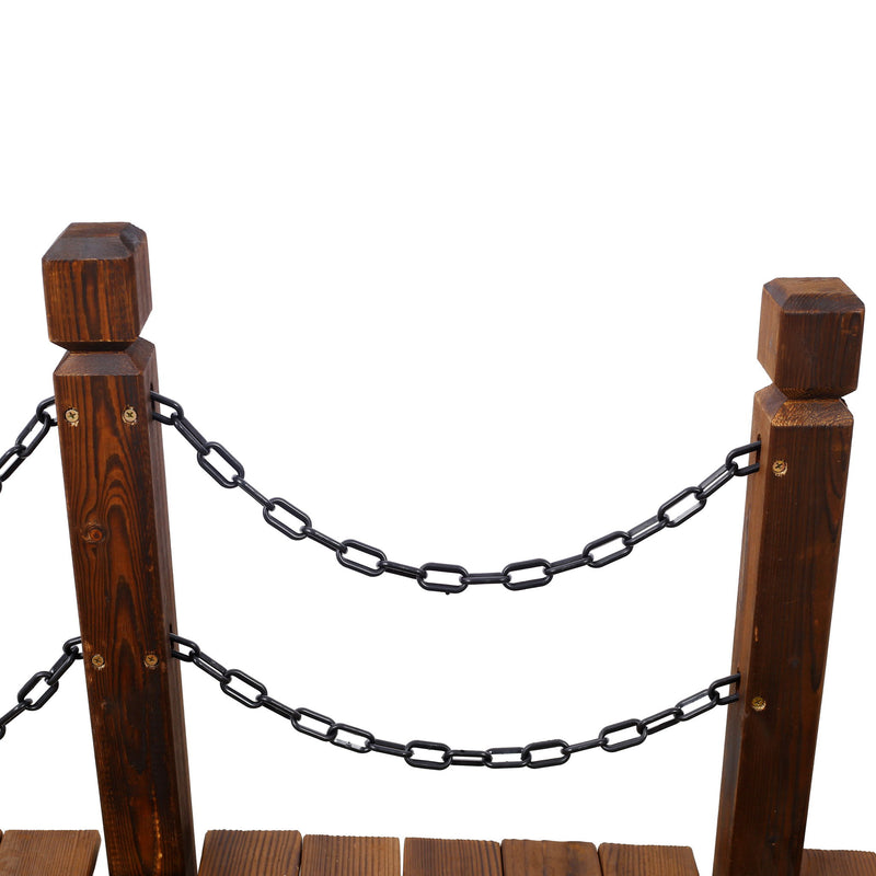 Wooden Arc Footbridge With Chain Railings For Backyard Creek Stained 5 Ft - Brown