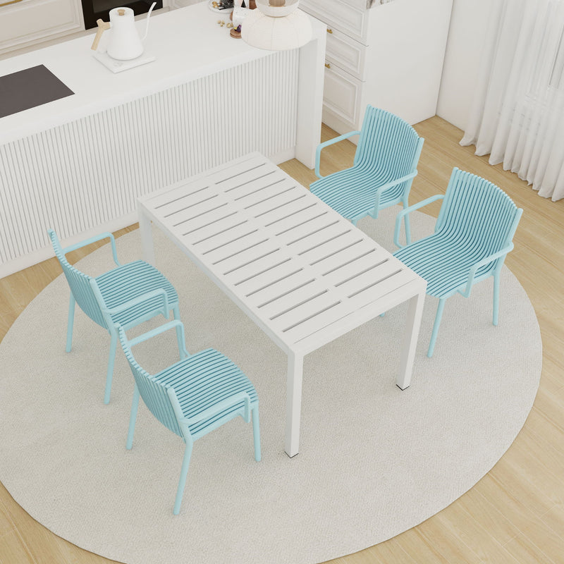 4 Modern Stackable Armchair Matched With Long Table