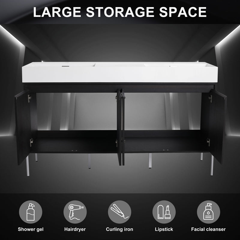 Freestanding Bathroom Vanity With Resin Sink And Storage Cabinet