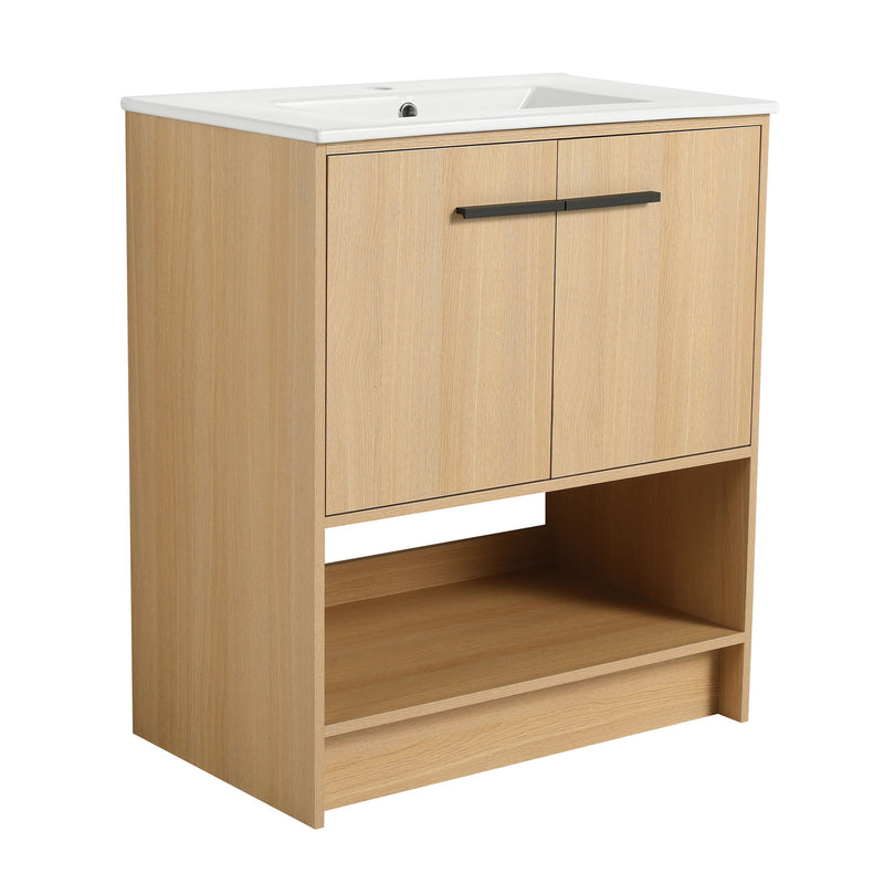 Modern Bathroom Vanity With Ceramic Sink, Freestanding Cabinet, Soft Closing Doors