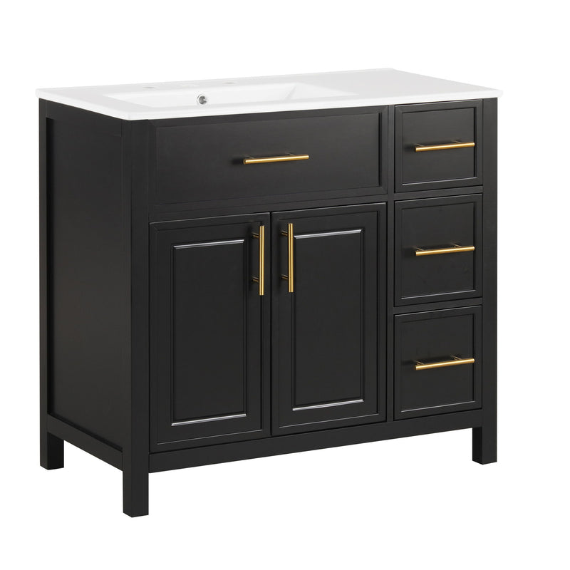 Modern Bathroom Vanity With Sink Top, 2 Doors And 3 Drawers