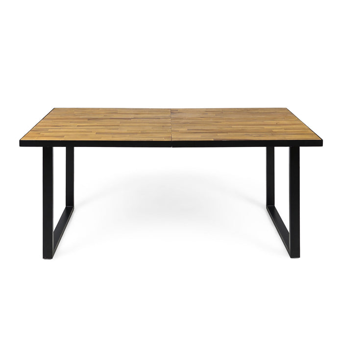 Outdoor Dining Table With U Shape Legs And Slat Top Table - Teak