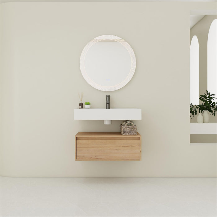 Wall Mounted Bathroom Vanity With Resin Sink And Soft Close Drawer - Imitative Oak