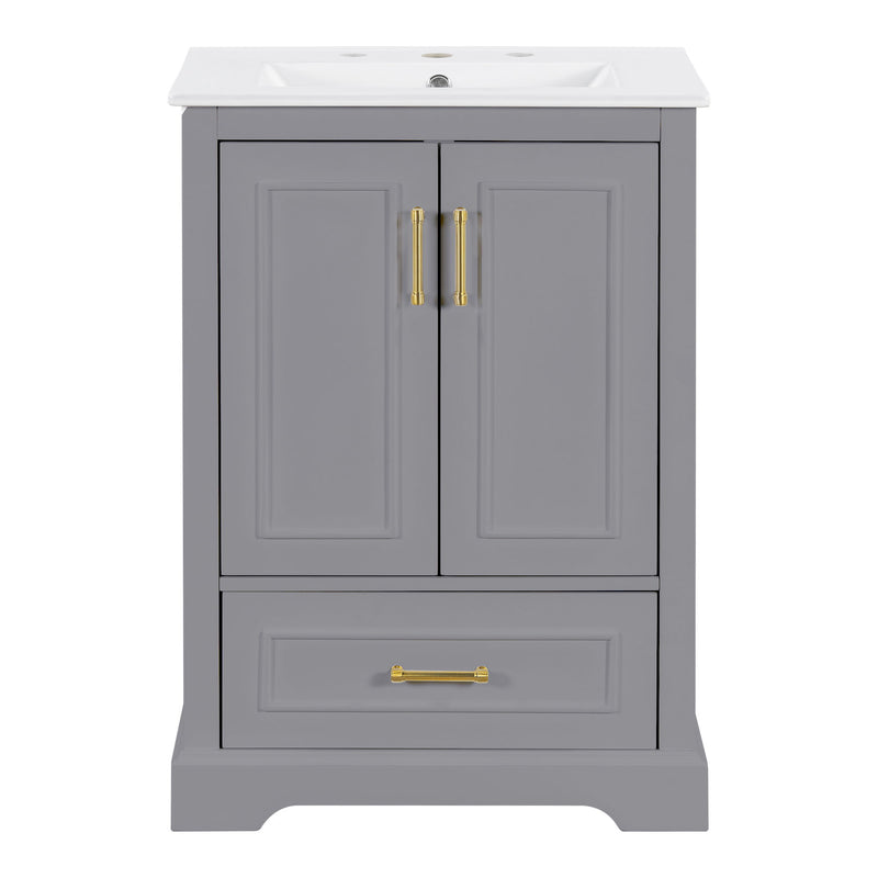 Bathroom Vanity With Sink, 1 Divided Drawer And 2 Soft Close Doors With Double Shelf