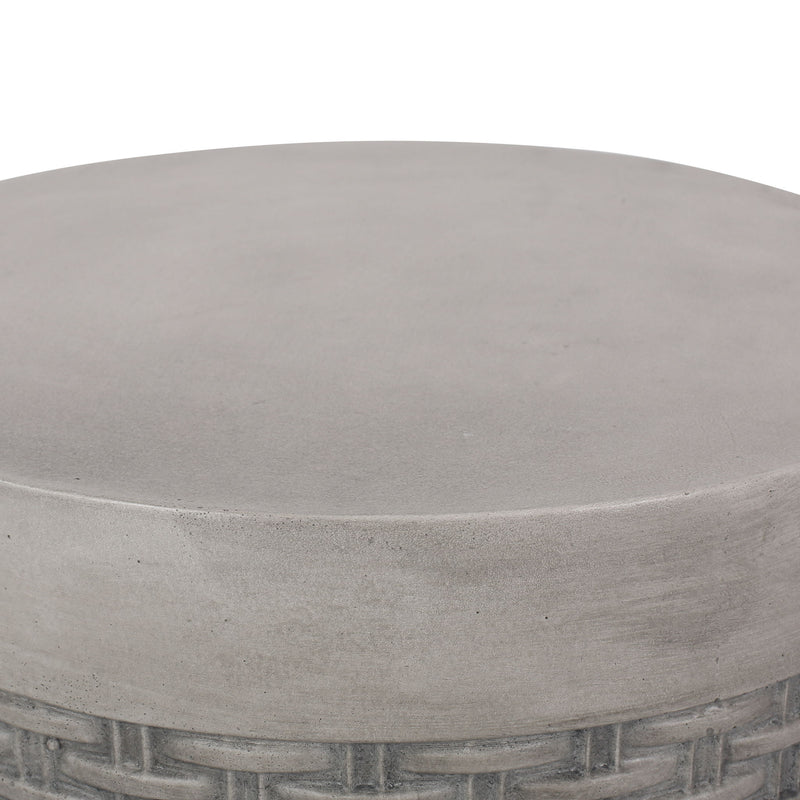 Outdoor Lightweight End Table Round Concrete Outdoor Side Table - Light Gray