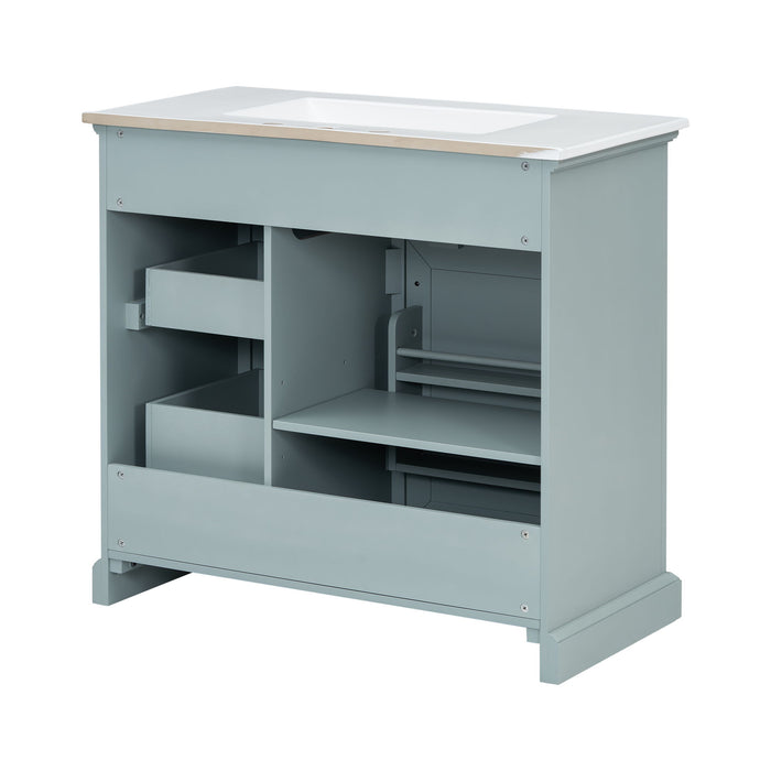 Bathroom Vanity With Ceramic Sink, Freestanding Design, 2 Tip Out Drawers, Soft Close Hinges - Gray