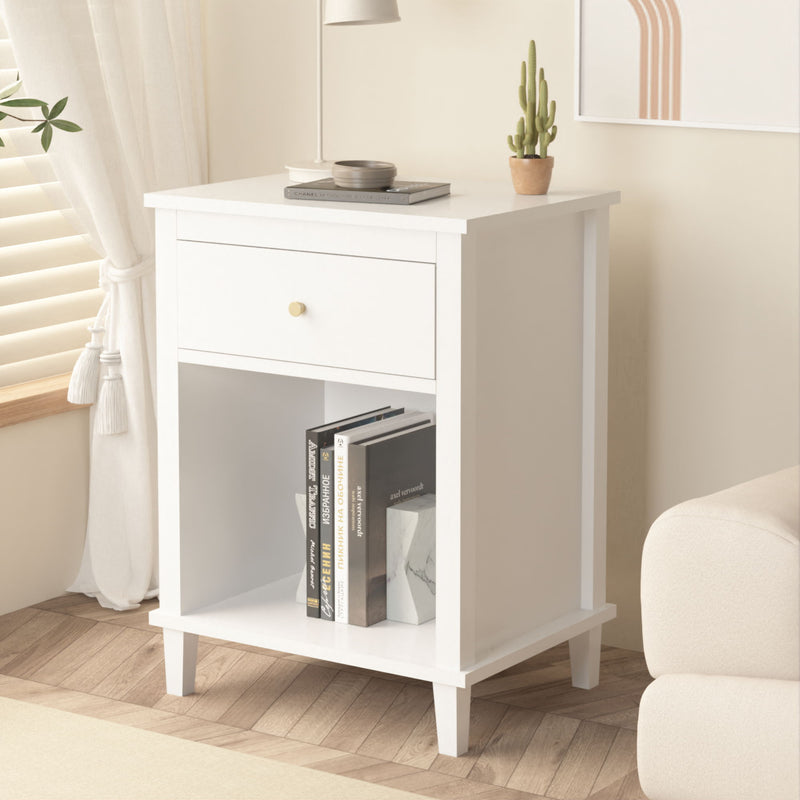 Nightstand & 1 Drawer And 1 Shelf - White