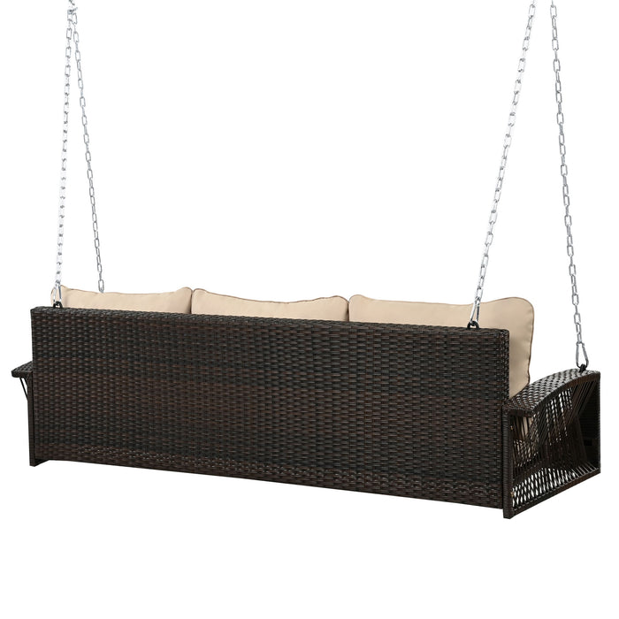3 Person Large Patio Swing Bench With Cushions For Backyard