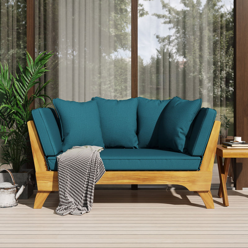 Outdoor Acacia Wood Expandable Daybed With Cushions
