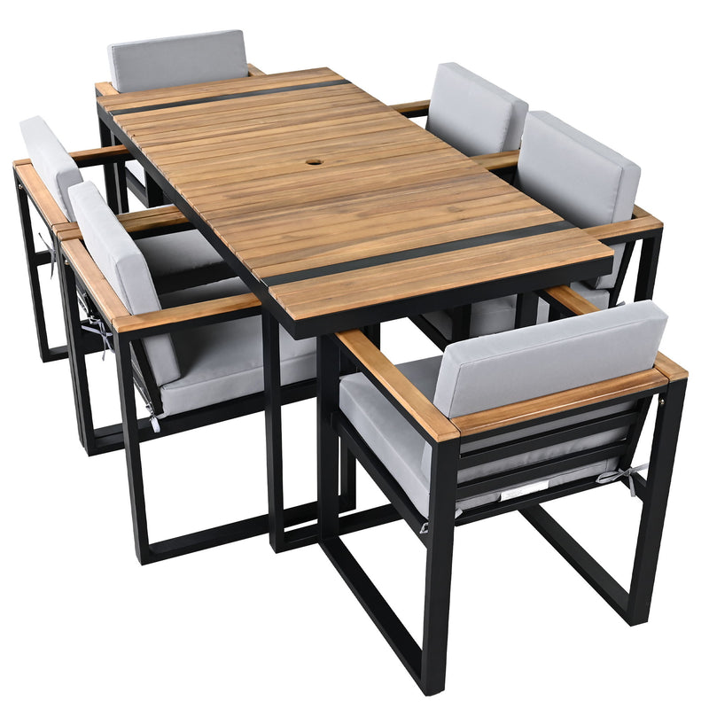 7 Pieces Outdoor Dining Set Patio Dining Table And Chair Set With And Removable Cushions For Patio