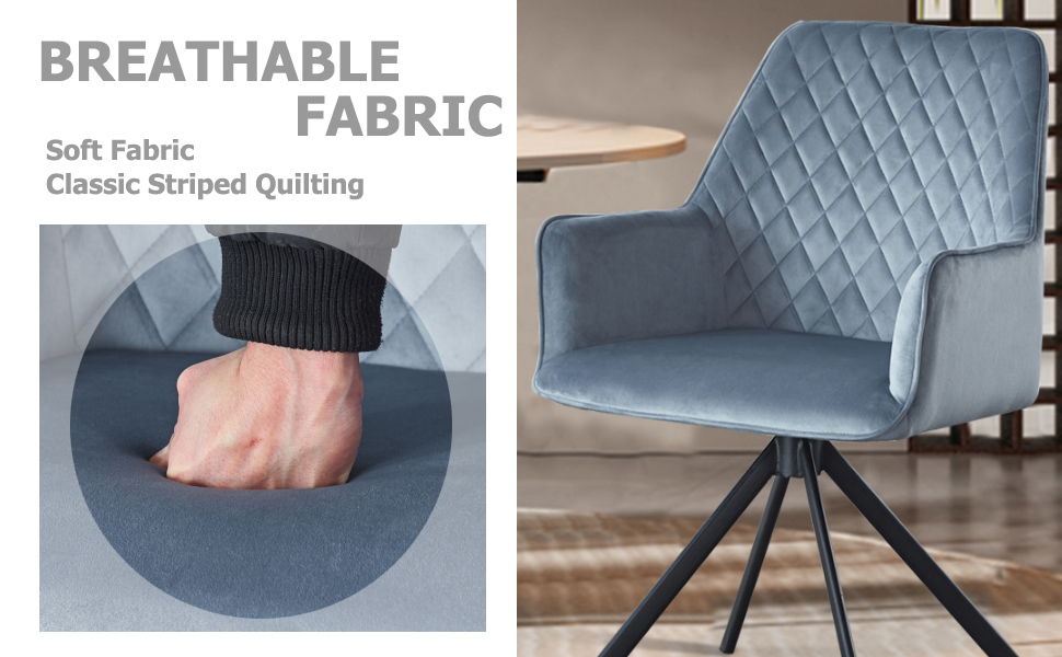 Modern Desk Chair No Wheel, Ergonomic Office Chair Home Office Upholstered Chair, Computer Chair For Bedroom, Reception Room, Living Room With Metal Legs - Blue