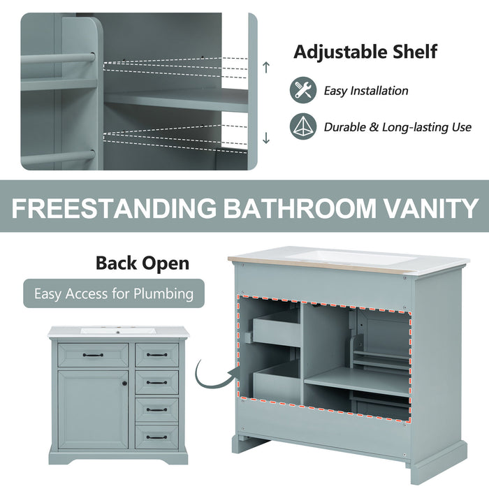 36" Bathroom Vanity With Sink, 2 Tip-Out Drawers, Soft Close Hinges