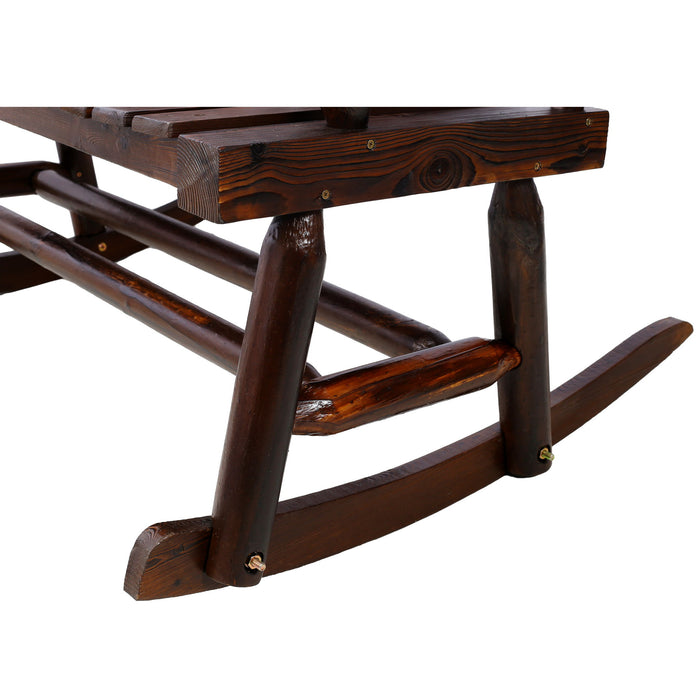 Rustic Outdoor Wood Rocking Bench Double Rocking Chair For 2 Persons With Curved Seat, Porch Rocker - Brown