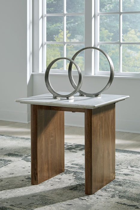 Isanti - Rectangular End Table - Light Brown / White
