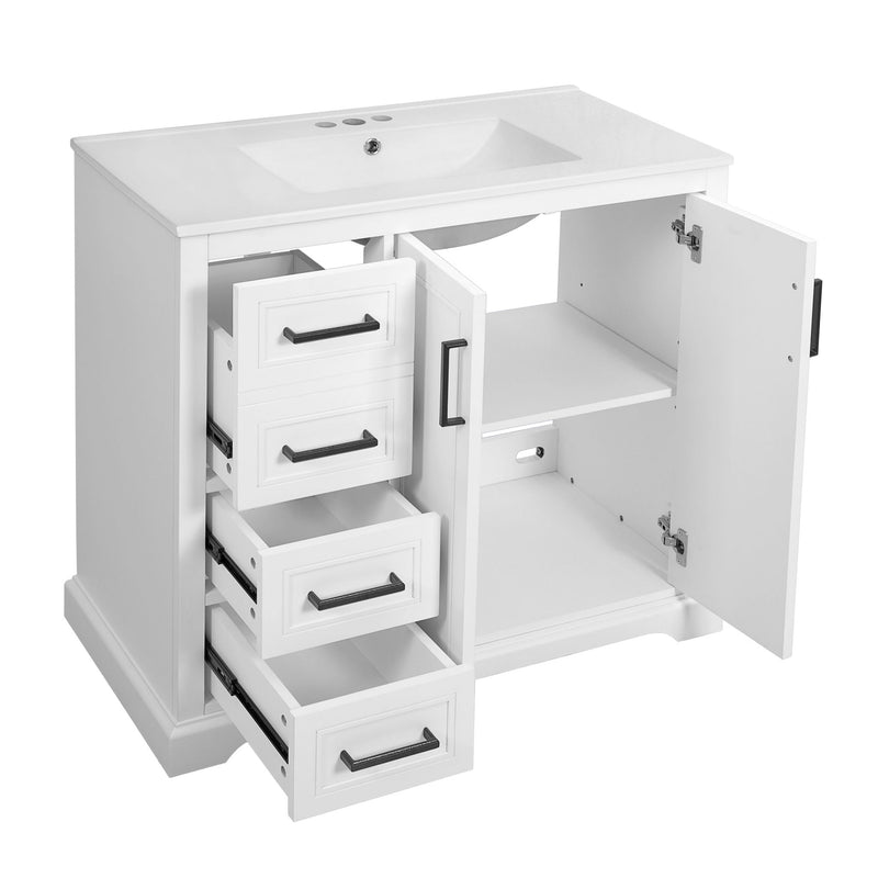 Bathroom Vanity With Sink, Soft Close Doors, Adjustable Shelf & 3 Drawers