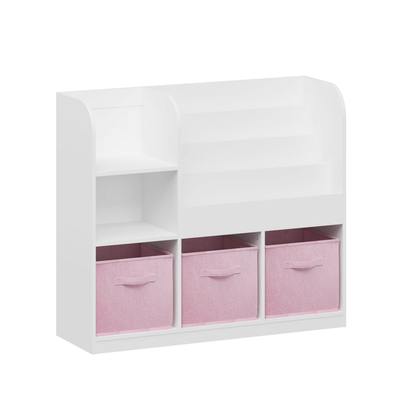 Bookcase And Bookshelf With 3 Collapsible Drawers, Multifunctional Display Stand