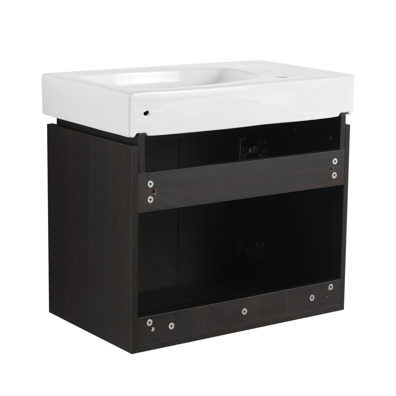 Modern Bathroom Vanity With Ceramic Basin, Wall Mounted Floating Sink Combo, Storage Cabinet
