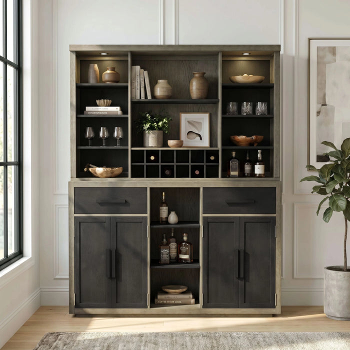 Jemma Buffet and Hutch with Light in Grey and Dark Espresso