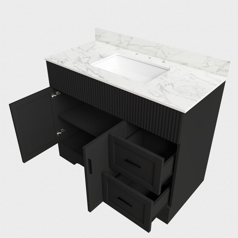 Bathroom Vanity Set, Soft Close Doors & Drawers, 3 Faucet Holes, Sink Included - Black
