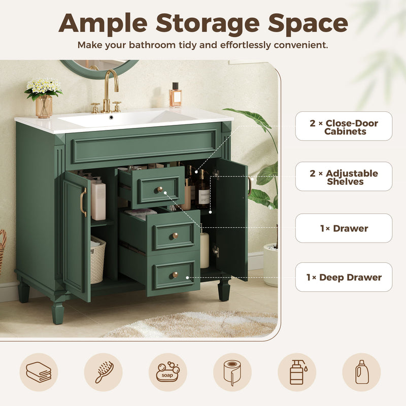 Bathroom Vanity With Top Sink, Cabinet With 2 Soft Closing Doors And Drawers
