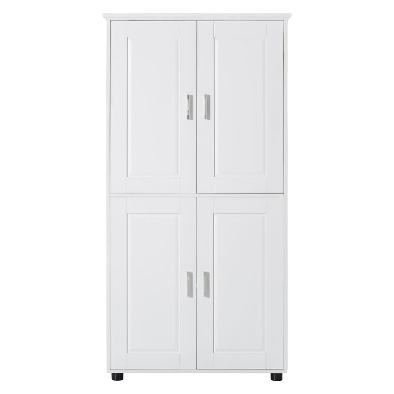 Tall And Wide Bathroom Floor Storage Cabinet With 4 Doors, Adjustable Shelves - White